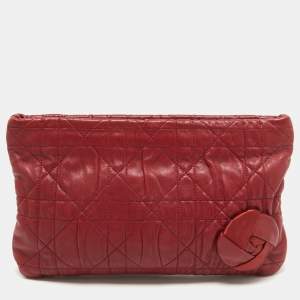Dior Red Cannage Leather Oversized Rosette Clutch