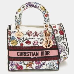 Dior Multicolor Floral Embroidered Canvas Medium Lady D-Lite Tote