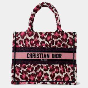 Dior Pink Canvas Leopard Print Small Book Tote Bag