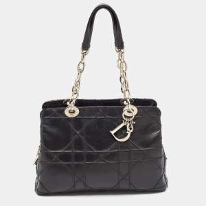Pre Owned Dior Black Macrocannage Leather Soft Chain Tote