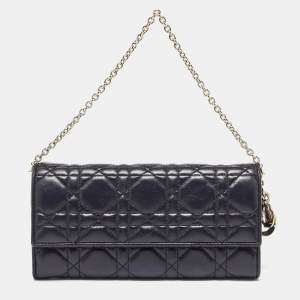 Pre Owned Dior Black Cannage Leather Lady Dior Wallet On Chain