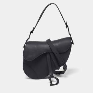 Pre Owned Dior Black Ultramatte Leather Saddle Bag with Strap