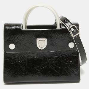 Dior Black/White Crinkled Patent Leather Medium Diorever Top Handle Bag