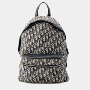 Dior Navy Canvas Leather Oblique Rider Backpack