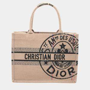 Christian Dior Beige Black Multicolor Canvas Dior Book Tote Medium Bag