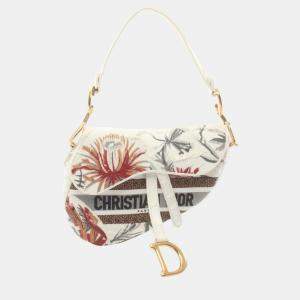 Christian Dior White Multicolor Canvas Saddle Bag