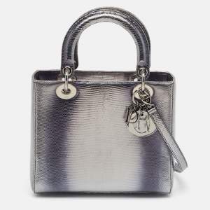 Dior Metallic Lizard Medium Lady Dior Tote