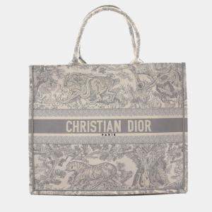 Dior Grey/Ivory Embroidered Canvas Large Book Tote Tote Bag