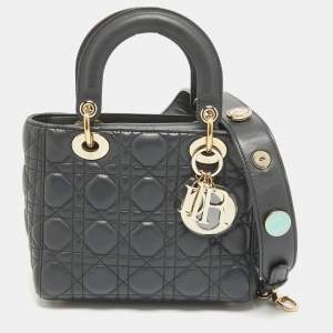 Pre Owned Dior Dark Grey Cannage Leather Small Lady Dior My ABCDior Bag