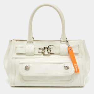 Dior White Leather Flight Tote