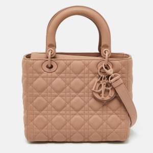 Pre Owned Dior Nude Ultra Matte Cannage Quilted Leather Medium Lady Dior Tote