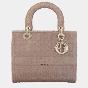 Christian Dior Pink Embroidered Canvas Medium D-Lite Lady Dior bag