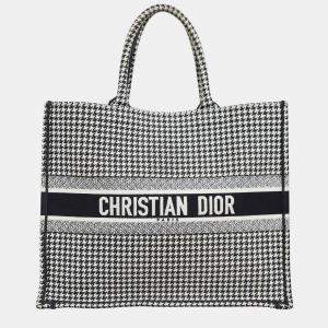 Christian Dior Black/ White Houndstooth Large Book Tote Bag