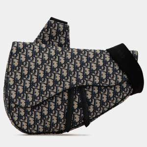 Dior Navy Blue Canvas Oblique Saddle Crossbody Bag