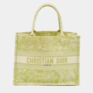 Dior Green/White Embroidered Canvas Medium Toile De Jouy Book Tote