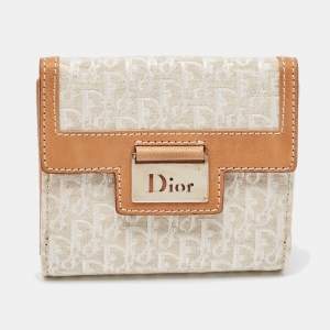 Dior White/Brown Oblique Canvas and Leather Street Chic Compact Wallet