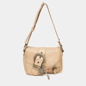 Pre Owned Dior Beige Leather Mini Gaucho Crossbody Bag