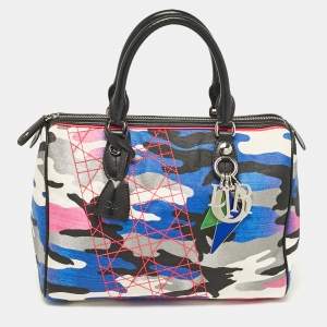 Dior Pink Camouflage Canvas and Leather Anselm Reyle For Dior Boston Bag