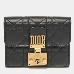 Pre Owned Dior Black Cannage Leather Dior Addict Compact Wallet