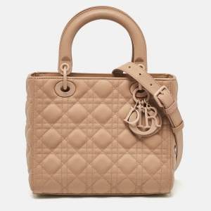 Dior Beige Ultra Matte Cannage Quilted Leather Medium Lady Dior Tote