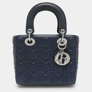 Dior Blue Cannage Leather Small Lady Dior Tote