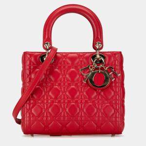 Dior Red Medium Lambskin Cannage Lady Dior