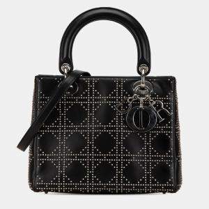 Dior Black Medium Studded Lambskin Cannage Lady Dior