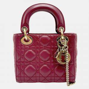 Dior Wine Leather Mini Lady Dior Top Handle Bag