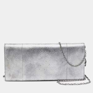 Dior Metallic Grey Lizard Lady Dior Long Chain Clutch