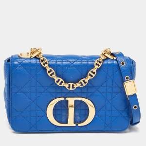 Dior Blue Cannage Leather Small Caro Shoulder Bag