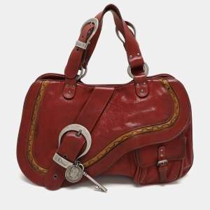Pre Owned Dior Burgundy Leather Gaucho Double Saddle Shoulder Bag