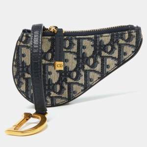 Pre Owned Dior Navy Blue Oblique Fabric Saddle Coin Purse