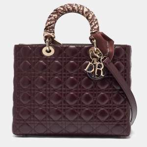 Dior Burgundy Cannage Leather Large Lady Dior Tote