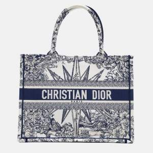 Dior Navy Blue/White Canvas Medium Embroidered Rêve d'Infini Book Tote 