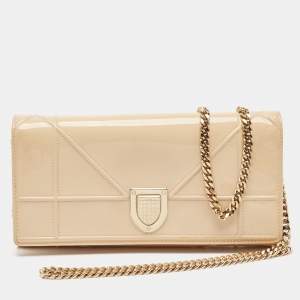 Dior Beige Patent Leather Diorama Wallet on Chain