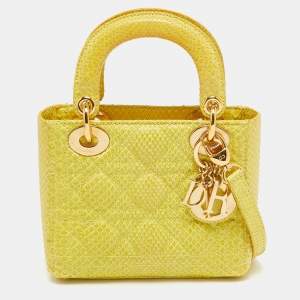 Pre Owned Dior Yellow Python Mini Lady Dior Tote
