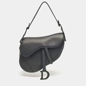 Pre Owned Dior Black Leather Saddle Bag