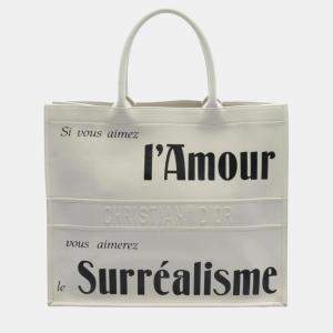 Christian Dior Leather White Black Dior Book Tote Large Bag