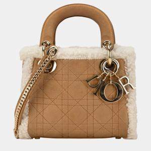 Dior Mini Suede Shearling Cannage Lady Dior Bag