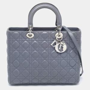 Dior Grey Cannage Leather Large Lady Dior Tote