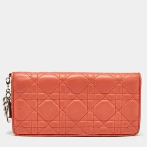 Dior Orange Cannage Leather Lady Dior Bifold Wallet