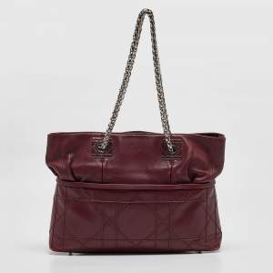 Pre Owned Dior Burgundy Cannage Leather Granville Chain Link Tote