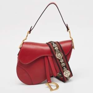 Pre Owned Dior Red Leather Saddle Bag