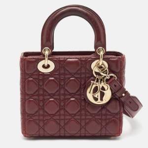 Dior Burgundy Cannage Leather Small Lady Dior My ABCDior Tote