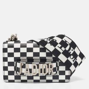 Dior Black/White Leather Mini Checkered J'Adior Crossbody Bag