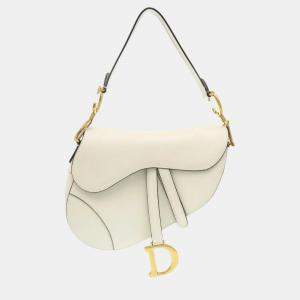 Christian Dior White Leather Saddle Bag