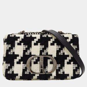 Christian Dior Black White Houndstooth Canvas Dior Karos Small Chain Bag