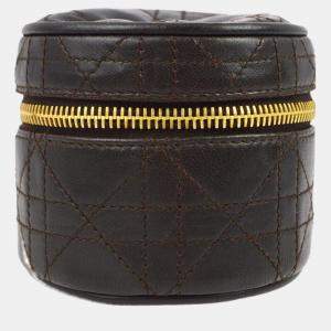 Christian Dior Brown Calfskin Cannage Cosmetic Pouch Bag