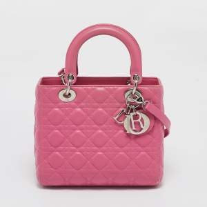 Pre Owned Dior Pink Cannage Leather Medium Lady Dior Tote