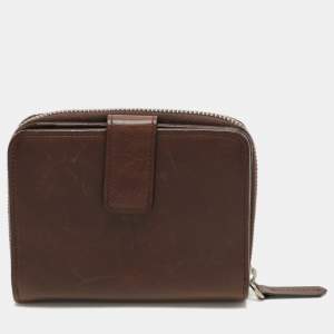 Pre Owned Dior Brown Leather Flight Bifold Wallet